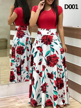 Plus Size Women Summer Print Stitching Flower Long Banquet Dress